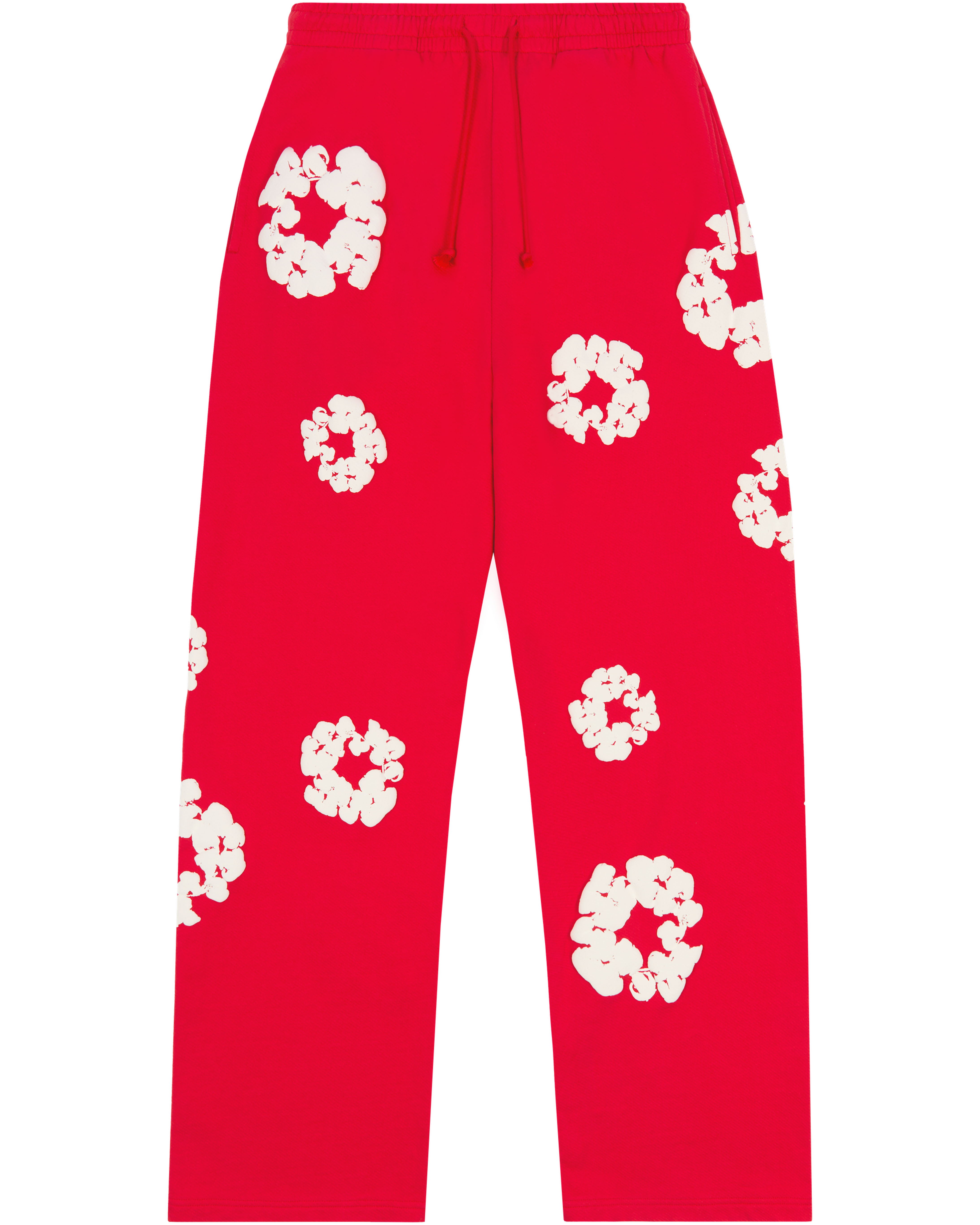 Cotton Wreath Baggy Sweatpants Red