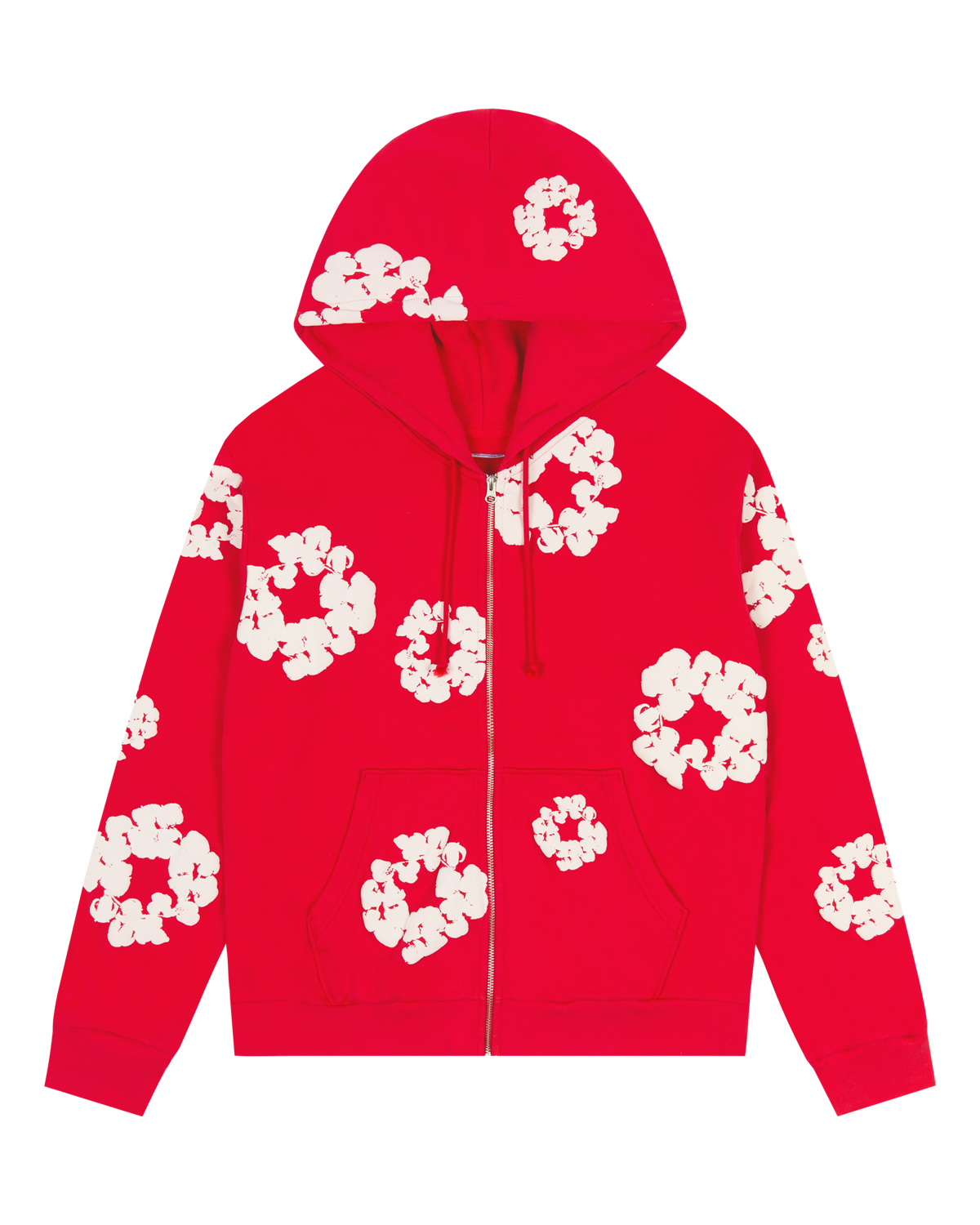 Cotton Wreath Zip Hoodie Red
